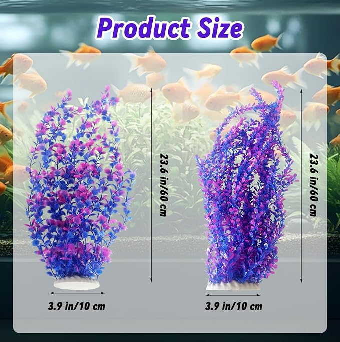 kathson Pack of 2 Tall Aquarium Plants,23 Inches Extra Large Plastic Seaweed Artificial Green Water Plants Safe Bendable Underwater Tall Fish Tank Decorations for Freshwater and Saltwater (Purple)