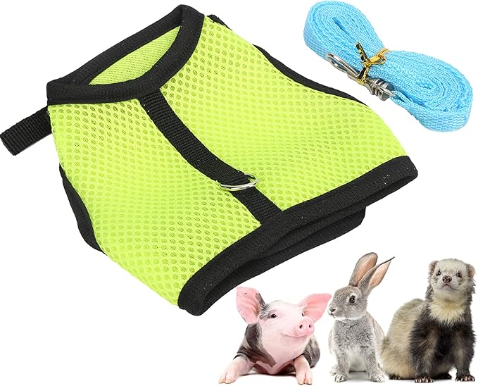 Pet Mesh Traction Harness Chest Back Leash Rabbit Guinea Pig Supplies Mesh Comfortable Adjustable Small Pets (Fruit Green)