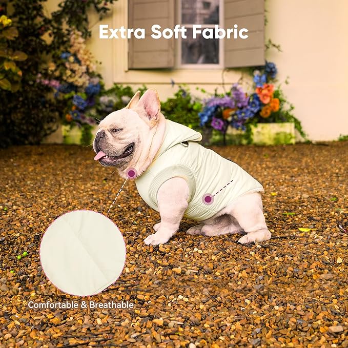 Vecomfy Fleece Lining Dog Hoodie with Harness Built in,Extra Warm Large Dog Jacket in Winter Doggie Coats with Hooded,Light Yellow XXL