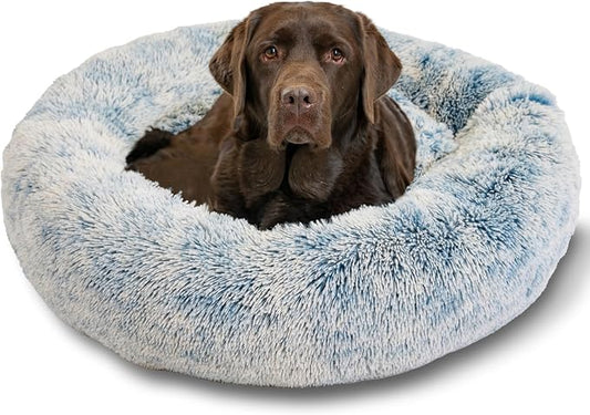 Best Friends by Sheri The Original Calming Donut Dog Bed for Large Dogs up to 100 lbs, Shag Faux Fur, Denim Blue, 36" x 36"