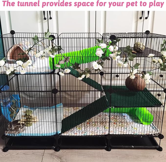 Hamiledyi 2 Pack Hamster Fun Tunnels, Guinea Pigs Plastic Tube, Hamsters Foldable Exercising Training Hideout Tunnel & 2 Pack Grass Balls, Small Animals Toys for Chinchillas Gerbils Ferrets(Green)