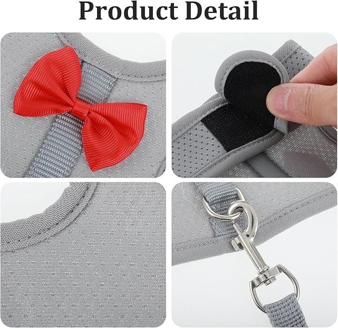 Bunny Harness and Leash Set, Escape Proof Rabbit Harness,Soft Breathable Mesh Rabbit Harnes with Bow and Metal Buckles for Rabbits, Kittens, Ferrets, Guinea Pigs,Pet Walking Gear