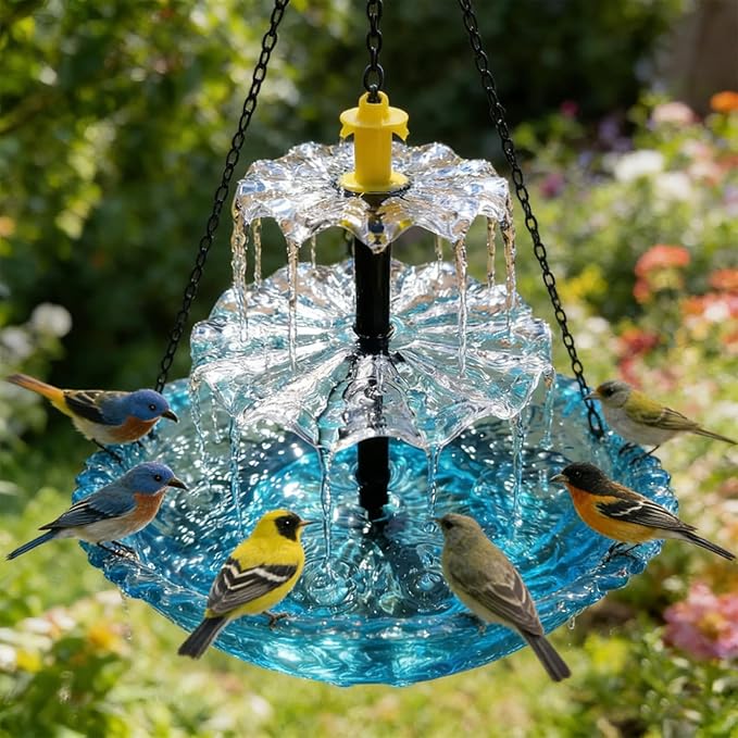 Solar Hanging Bird Bath Fountain, 2026 New 3 Layers Solar Powered Bird Bath Fountain, Outdoor Humming Birds Cascade Baths Fountains, Garden Patio Yard Backyard Lawn Decor (Gray)