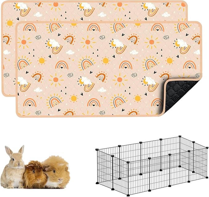 Guinea Pig Cage Liners, 59x31in 2 Pack Washable Guinea Pig Bedding, Waterproof Reusable & Anti Slip, Super Absorbent Guinea Pig Pee Pad for Small Animal, Rabbit, Bunny, Fit for C&C Cage, Pink