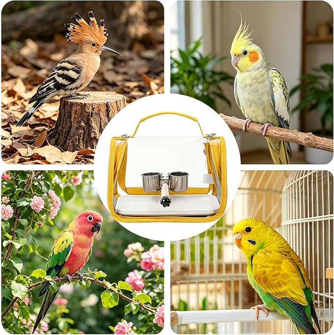 Generic Bird Travel Carrier Lightweight Bird Backpack with Perch Bird Travel Cage for Parakeet Cockatiel Conure Outdoor Travel Camping and Vacation. (White)