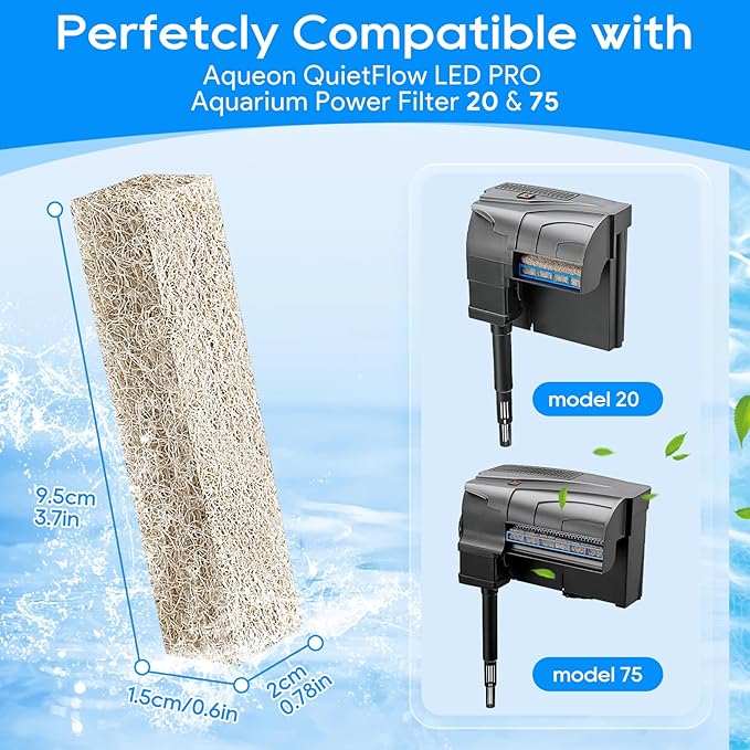 Ammonia Reducer Filter Pads Compatible with Aqueon Quietflow 20 & 75, Sponge Replacement Filter Cartridges for Aqueon Quietflow LED PRO Aquarium Fish Tank Power Filter 6PCS