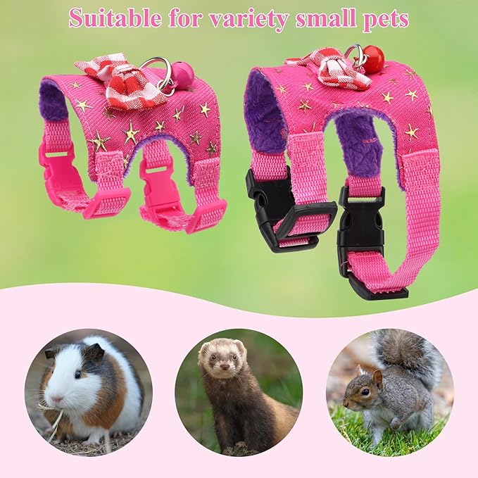 Hypeety Small Animal Harness Vest and Leash Set Soft Mesh Small Pet Harness Hamster Rabbit Chest Back Outdoor Leash Traction Rope for Rabbit Ferret Guinea Pig Kitten Clothes Accessory (S, Pink Star)