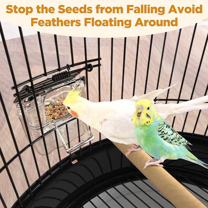 SHENLIU White Bird Cage Mesh Cover, Seed Collector Protective Meshs Cover, Adjustable Soft Breathable Mesh, Budgie Cage Bird Seed Collector Suitable for Parrot Cages Round and Square Cages