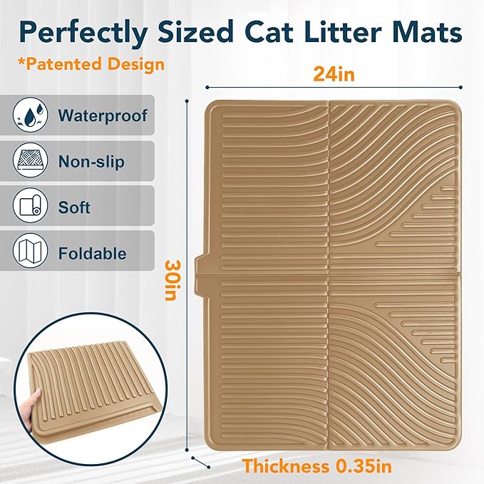 UPSKY Cat Litter Mat, Large Litter Box Mat Keep Floor Clean, 31" x 24" Kitty Litter Trapping Mat Soft on Kitty Paws, Waterproof and Washable Cat Mats for Litter Scatter Control