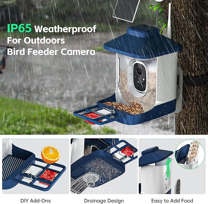 Bird Feeder with Camera, AI Bird Identification, Full HD Live Video, Solar Powered, 2.4Ghz WiFi, Instant Arrival Alerts - Best Gifts for Bi rd Lover