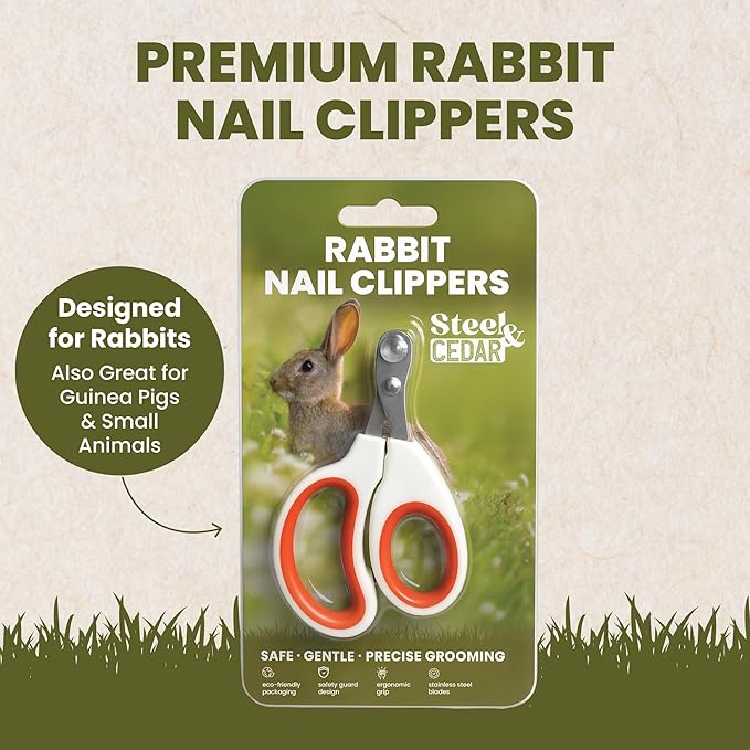 Steel & Cedar™ Rabbit Nail Clippers – Safe, Gentle Pet Nail Trimmer for Rabbits, Bunnies, Guinea Pigs, Ferrets & Small Animals – Stainless Steel Blades, Non-Slip Grip, Easy At-Home Grooming