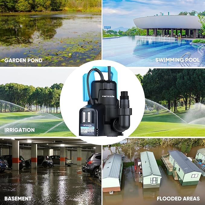 Sump Pump Submersible Utility Water Pump Thermoplastic Portable Electric Water Removal Transfer Pump with 16.4FT Cord for Swimming Pool Basement Garden Pond Tubs Draining, 1/3 HP Auto 2400GPH