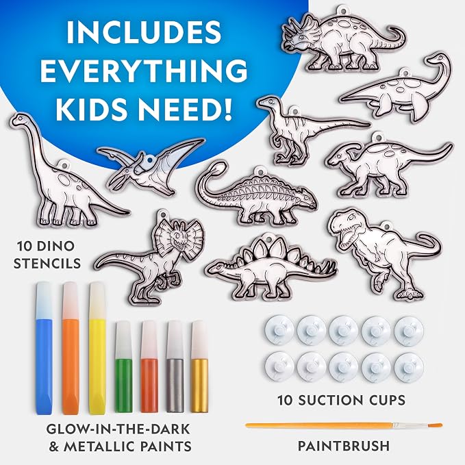 National Geographic Dinosaur Stained Glass Suncatcher Craft Kit for Kids | Glow-in-the-Dark Dinosaur Toy, Window Art, Paint Supplies, Kid Crafts Ages 4-8, Creative Activity, Birthday Gift
