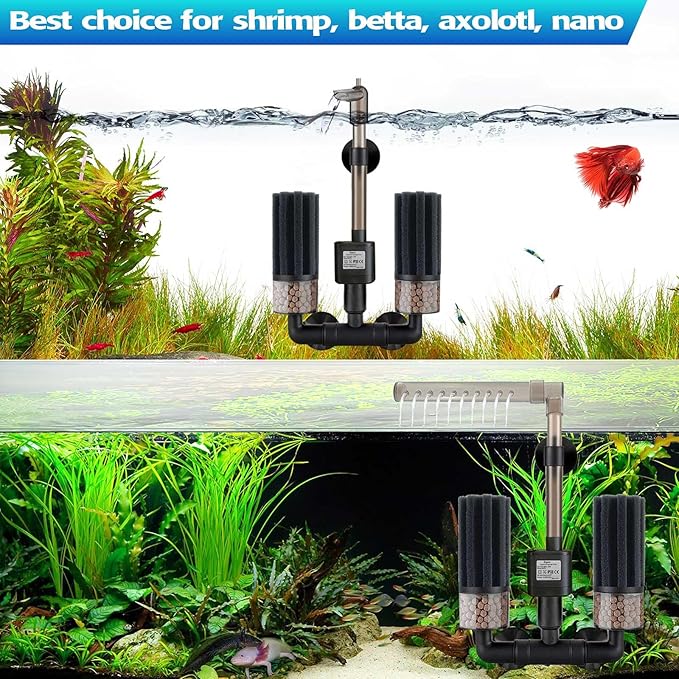 Electric Aquarium Sponge Filter with Submersible Pump, Ultra Quiet Power Filtration, Bio Media & Dual Sponges, Internal Filter for Freshwater & Saltwater Fish Tanks