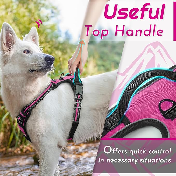Eagloo Dog Harness Medium Sized Dog, No Pull Service Vest with Reflective Strips and Control Handle, Adjustable and Comfortable for Walking, No Choke Pet Harness with 2 Metal Rings, Rose Red, M