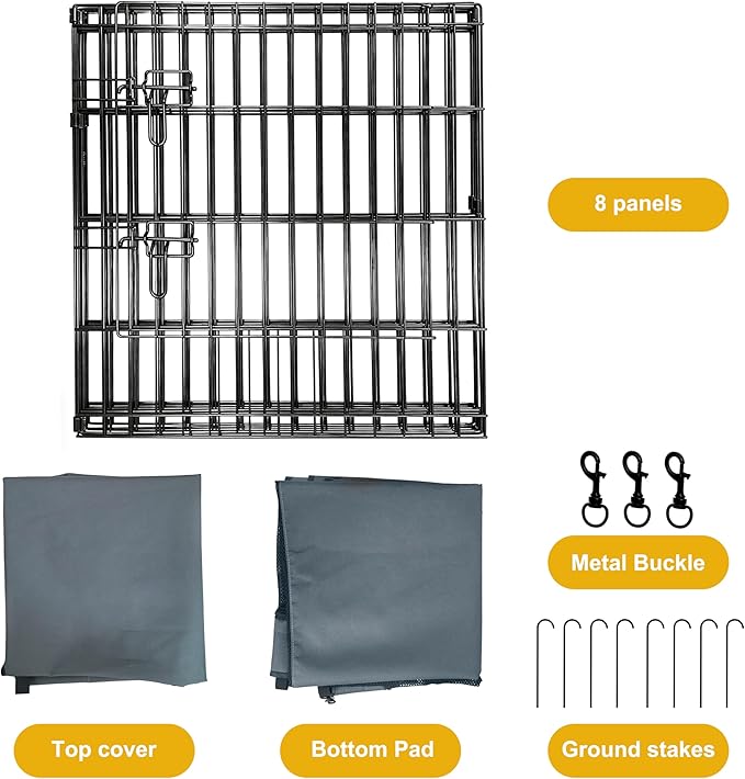 Dog Playpen with Top Cover and Bottom Pad - Foldable Metal Puppy Play Pen,24x24in 8 Panels Dog Playpen with Door for Indoor Outdoor,Heavy-Duty Pet Exercise Fence for Small Medium Animals