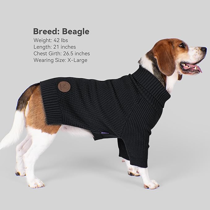 cyeollo Small Dog Sweater, Warm Stretchy Sweaters for Small Dogs Boy, Pullover Knitted Thermal Winter Big Dog Clothes with Sleeves Turtleneck Pet Beagle Border Collie Apparel, Black L