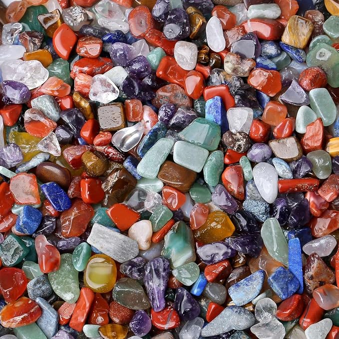 LAIDANLA 7 Chakra Crushed Stone Crystal Chips Bulk Natural Gemstones Healing Reiki Crystals Mini Quartz Vase Filler Aquarium Gravel 0.55lb