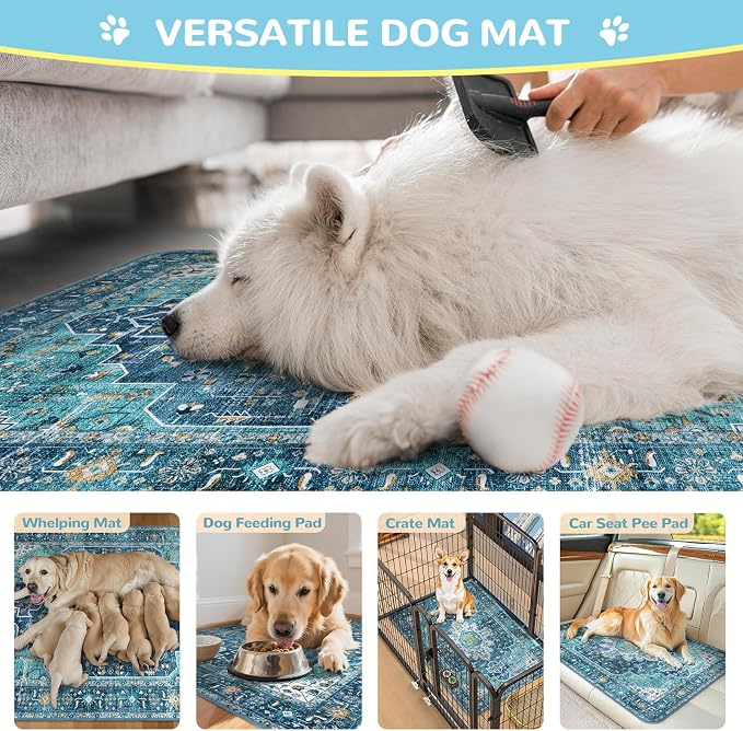 Lahome Super Absorbent Washable Pee Pads for Dogs - Secure Floor Protection - Non-Slip, Leakproof Reusable Pads for Training, Crates & Playpens (2 Pack, 36"x36", Blue)