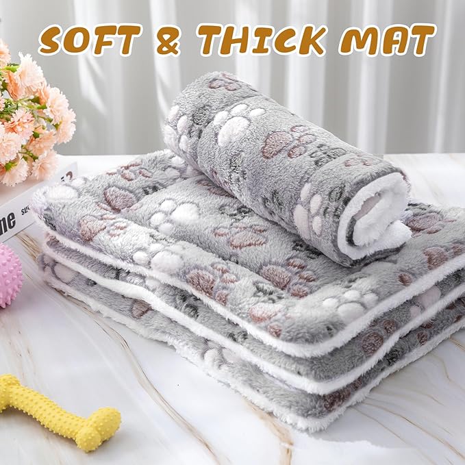 Tuanse 4 Pack Ultra Soft Dog Cat Bed Mat Small Animal Guinea Pig Bed with Cute Print Reversible Fleece Dog Crate Kennel Pad Cozy Washable Thickened Hamster Pet Beds Mat(21 x14 Inches,Light Gray)