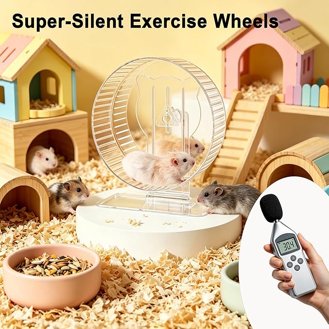 Silent Hamster Wheel 9.3", Quiet Spinner Running Wheel with Adjustable Stand & Non-Slip Track – Ideal Small Animal Cage Accessories for Hamsters Gerbils Dwarf Syrian Mice