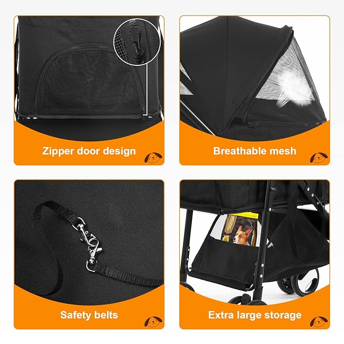 BestPet Pet Dog Stroller with Premium 3-in-1 Multifunction & Detachable Carrier for Folding Lightweight Cat Travel Stroller,Black