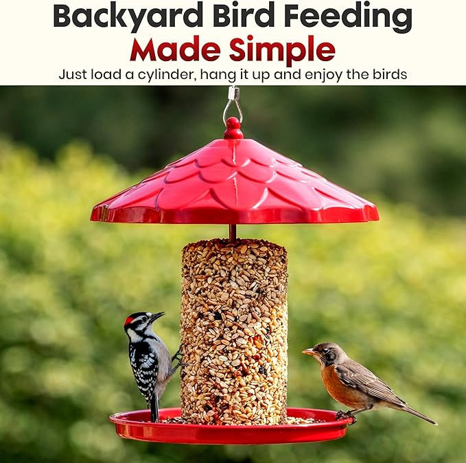 Cylinder Bird Feeder Holder - Feeders for Outdoors Hanging - Holds Bird Seed Cylinders with Hole, Logs, & Birdseed Cakes up to 6" Diameter - Cylinder Sold Separately