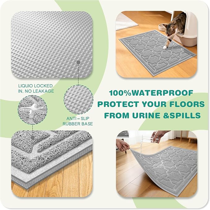 Yimobra Cat Litter Mat, Litter Trapping Waterproof Non Slip PVC Mat, Scatter Control Easy Clean for Litter Box, 24"x20", Grey