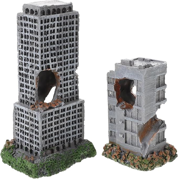 2pcs Aquarium Castle Ruins Decoration - Resin Fish Tank Cave Ornament - Mini Realistic City Building - Fish Shrimp Shelter Cave Hideout