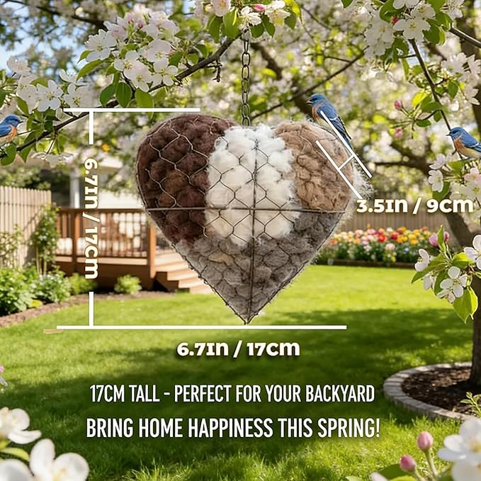 Bird Nesting Material Holder,Handmade Alpaca Fiber Bird Nesting Heart,Birds Nests Material Holder,Winter Fowl Gifts Animal Hummingbirds Lovers Home Garden Yard(1 Set) 111