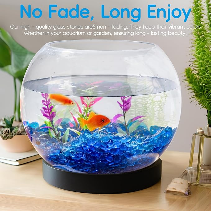 Colorful Glass Stones, 0.97 LB Fish Tank Gravel, Small Irregular Rainbow Aquarium Gravel for Aquarium Decorations and Turtle Tank , Sea Glass Beads Crystals for Fish Bowl, Vase Filler,Sea Blue