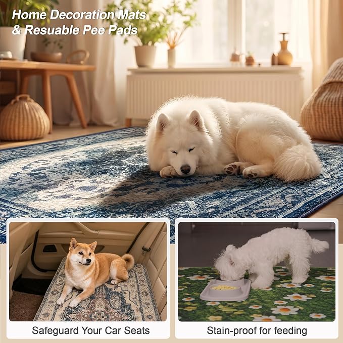 Washable Pee Pads for Dogs, Reusable Puppy Potty Training Pads, Ultra-Absorbent Thick Waterproof Leak-Proof Non-Slip Pads & Mat for Crate, Playpen, Floor, Whelping & Housebreaking , 1 Pack 72"x72"