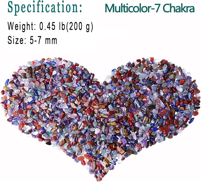 Natural 7 Chakra Crystal Quartz Rocks Chips Vase Filler Rocks for Succulent Plant Small Fish Tank Aquarium Gravel Decorative Pebbles Stones(200 gram)