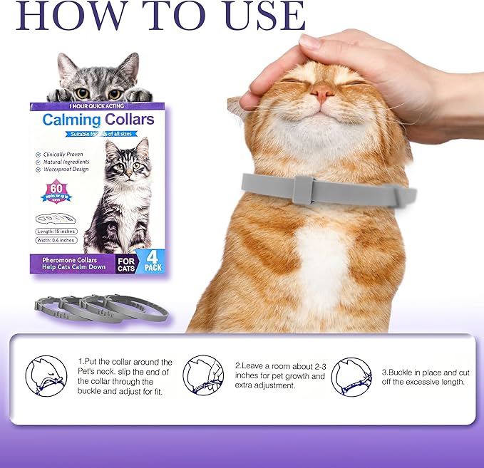 4 Pack Calming Collar for Cats - Adjustable Cat Calming Collar,Cat Calming Collar Anti Aggression for Cats,Cat Stress and Anxiety Relief for Small,Medium Large Cat