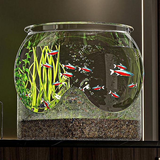 Fish Bowl P-lastic, Clear Round Shatterproof Desktop Aquarium Betta Fish Bowl for Centerpiece Home Decor