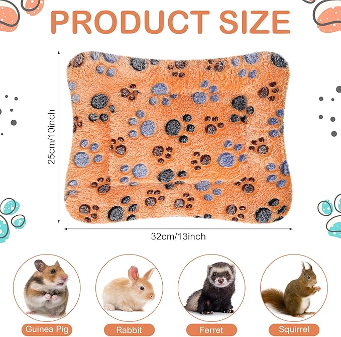 Haull 4 Pcs Waterproof Guinea Pig Bedding Guinea Pig Bed Plush Cage Liners Soft Rabbit Dog Crate Pad Cat Mat Reversible Cozy Animal Pee Pad Hamster Bunny Mat Accessory(Paw,13 x 10 Inch)
