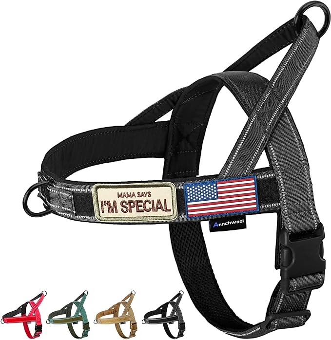 Annchwool No Pull Dog Harness with Soft Padded Handle,Reflective Strip Escape Proof and Quick Fit to Adjust Dog Harness,Easy for Training Walking for Small & Medium and Large Dogs(Black,S)
