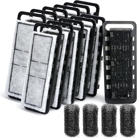 NICREW Slim Aquarium Filter Cartridges (12 pcs) with Intake Sponges (4 pcs)