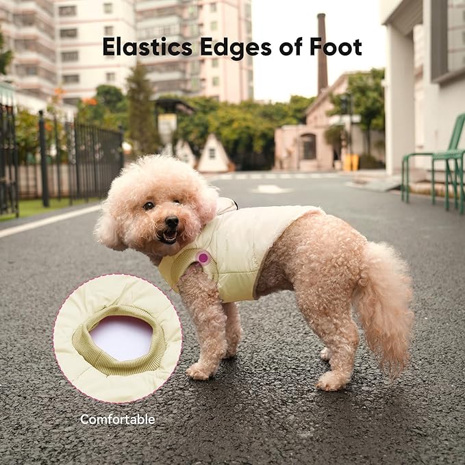 Vecomfy Fleece Lining Dog Hoodie with Harness Built in,Extra Warm Small Dog Jacket in Winter Puppy Coats with Hooded,Light Yellow M