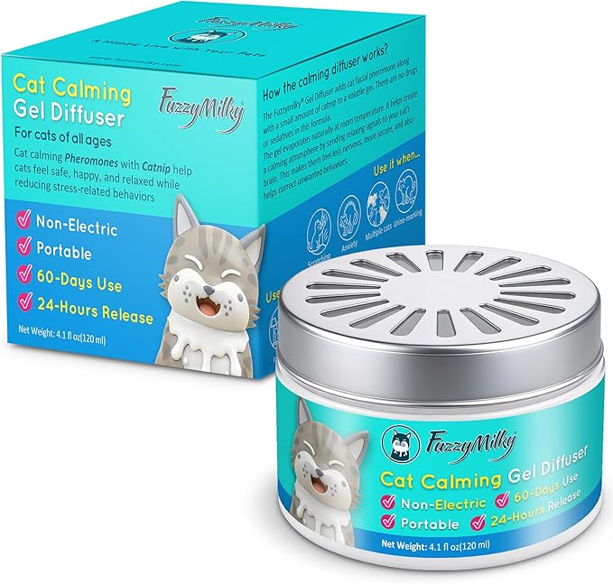 Cat Pheromone Calming Diffuser Gel, Unplugged Cordless Cat Calming, Anxiety Relief, Lasting 2 Months, Adjustable for Home,Car Travel, Scratching,Urine Marking(120 ml, 4.1 fl oz)