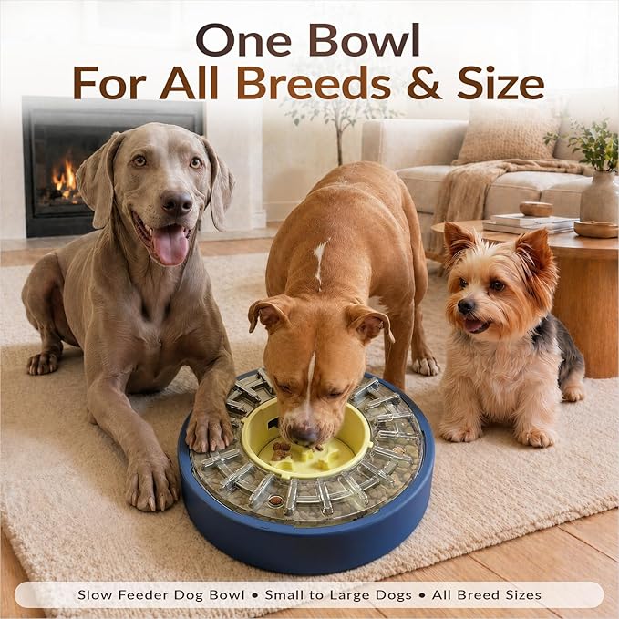 KADTC 5-60 Min Adjustable Slow Feeder Bowl for Fast Eaters, Spinning Dog Puzzle Feeder, Anti-Gulping Interactive Food Dispenser, 4-Cup Capacity, Mental Enrichment Treat Toy