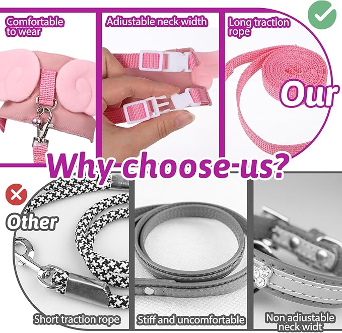 Ferret Harness and Leash Set Small Animals Vest Harness Guinea Pig Clothes with Safe Bell Soft Mesh HarnessLeash Vest for Baby Rabbit Ferret Guinea Pig Teacup Chihuahua Mouse Hamster