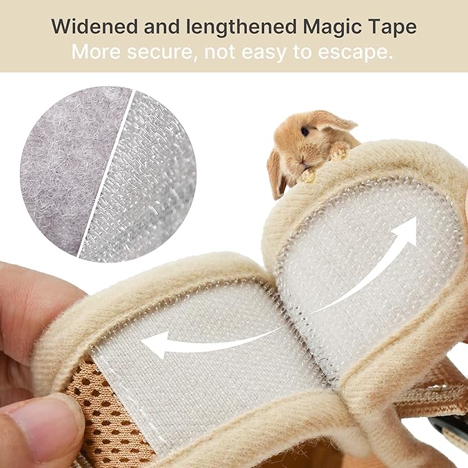 AIITLE Adjustable Rabbit and Leash Set - Lightweight & Portable, Padded Vest with Magic Tape Design, Indoor/Outdoor Use (Training, Hiking) - Fits Hamsters, Rats, Iguanas, Puppies, Cats, Khaki M