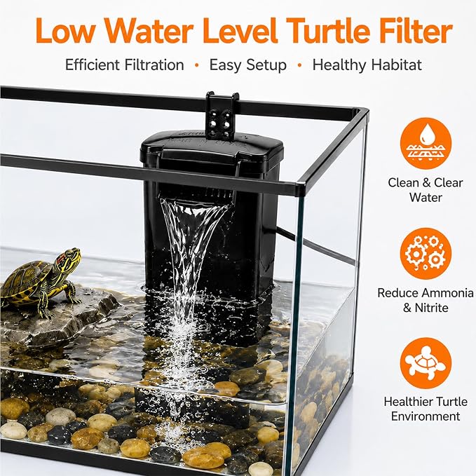 Turtle Tank Starter Kit– Acrylic Aquarium with UVB/UVA Lamp, 3W Quiet Filter, Basking Platform & Lid – Complete Habitat for Baby Turtles, Crabs, Amphibians & Small Reptiles