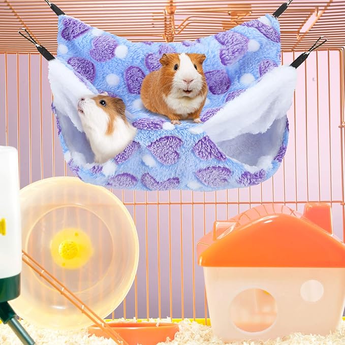 BOAO 2 Pcs Guineas Pig Rat Hammock Guinea Pig Hamster Ferret Hanging Hammock Guinea Pigs Accessories for Small Animals Chinchilla Parrot Sugar Glider Ferret Squirrel(Purple, Coffee,Heart Pattern)
