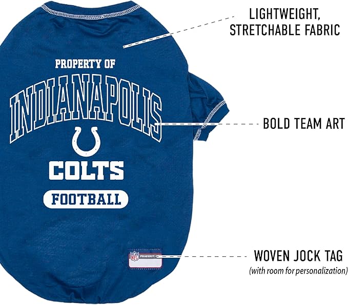 NFL Indianapolis Colts Dog T-Shirt for Pets, Size Large. Officially Licensed Pet Shirt with Team Logo, Soft Stretchable Comfort Fit Apparel for Dogs & Cats