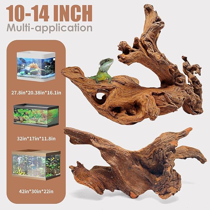 Jorewood Natural Large Aquarium Driftwood for Fish Tanks & Reptile Terrariums – 100% Safe Fish Tank Decorations, 2-Piece 10-14 Inch Unique Twisted Branches Low Tannin, Easy to Sink