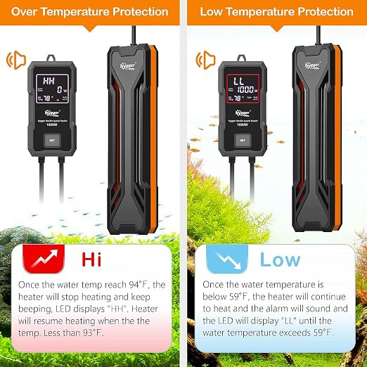 hygger Aquarium Heater 300W/500W/800W/1000W, Submersible Fish Tank Heater | with Digital LED Controller and Intelligent Leaving Water Automatically Stop Heating System, for Freshwater and Saltwater