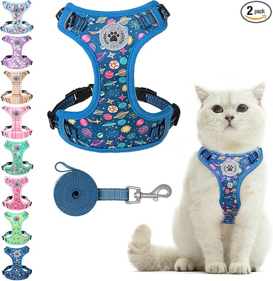 BEAUTYZOO Cat Harness and Leash Set for Walking Escape Proof, Neck Release Adjustable Harness for Kitten Puppy Small Medium Large Cats, Soft Cute Easy Control Small Cat Harness for Cats Boy and Girls