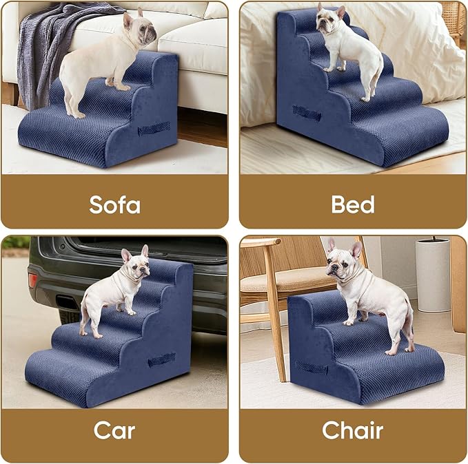 PAWSCRAT Pet Stairs for Dogs 5-Step, 22.8" H Pet Stairs for High Bed, Couch Sofa & Chair, 30D Material Soft Foam Dog Steps with Non-Slip Bottom Surface Removable Washable Cover, Blue
